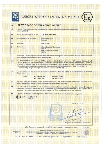 CHỨNG CHỈ LOM 13ATEX2043 X