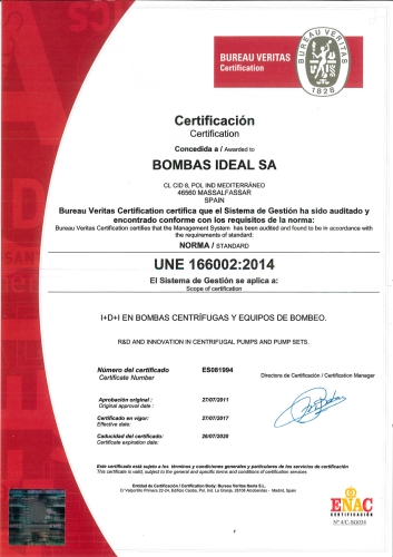 CHỨNG CHỈ UNE 166002:2014